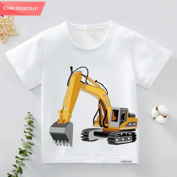 【12M-9Y】Boy Cotton Stain Resistant Excavator Print Short Sleeve Tee - Popopieshop.com 