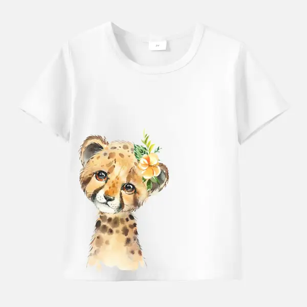 【12M-9Y】Girls Cotton Stain Resistant Leopard Pattern Short Sleeve Tee - 7162 Only $13.99 - Popopieshop.com 