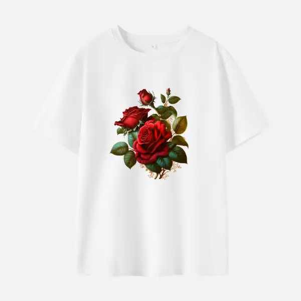 Women Floral Print Cotton Stain Resistant Short Sleeve T-shirt - Popopieshop.com 