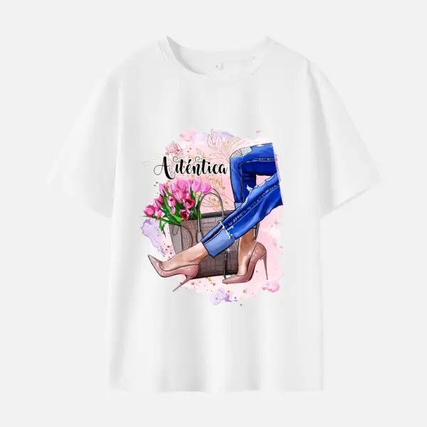 Women Cartoon Print Cotton Stain Resistant Short Sleeve T-shirt - Popopieshop.com 