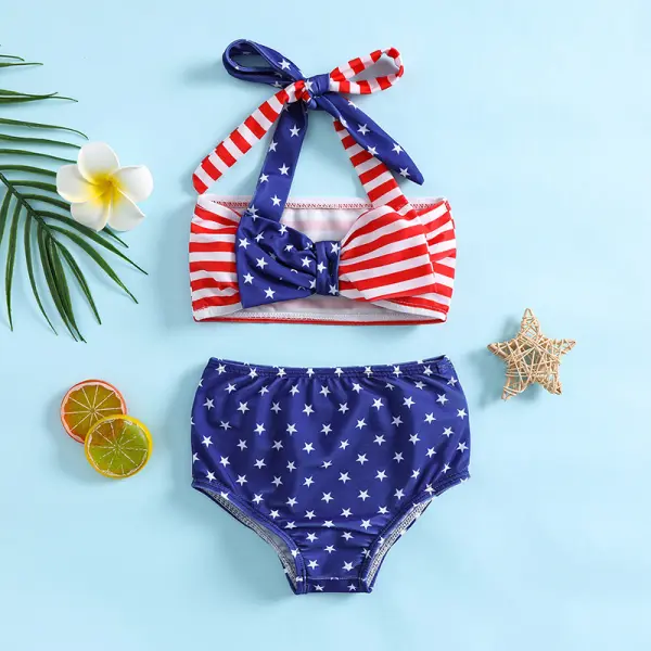 【12M-5Y】2-piece Girls Stars And Stripes Print Swimsuit Set - Popopieshop.com 