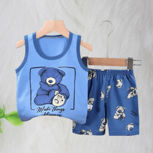 【9M-7Y】Boy Summer Cotton Casual Cute Cartoon Printed Vest And Shorts Set - Popopieshop.com 