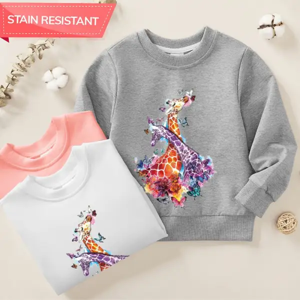 【12M-9Y】Girl Cotton Stain Resistant Colorful Giraffe Print Long Sleeve Sweatshirt - Popopieshop.com 
