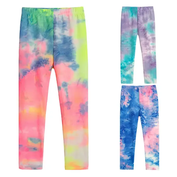 【2Y-11Y】Girl Casual Colorful Tie-Dye Print Breathable Stretch Leggings - Popopieshop.com 