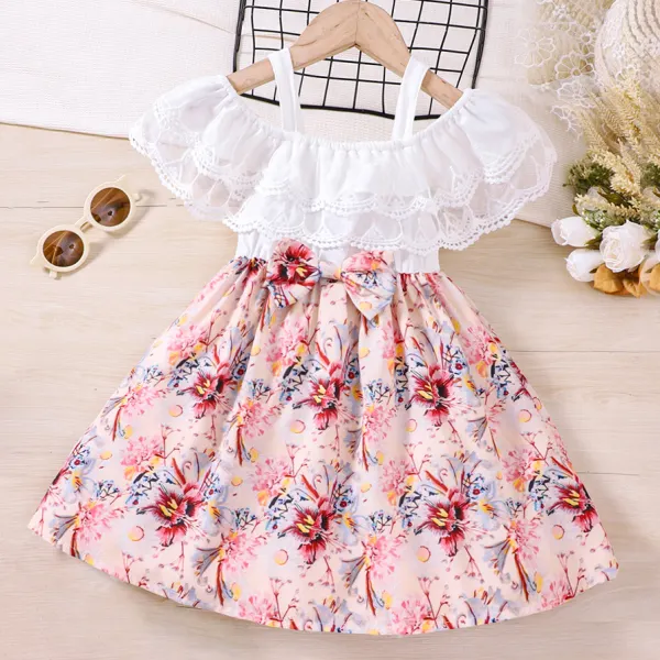 【18M-7Y】2-piece Girls Pink Floral Off-shoulder Dress Only $18.99 - Popopieshop.com 