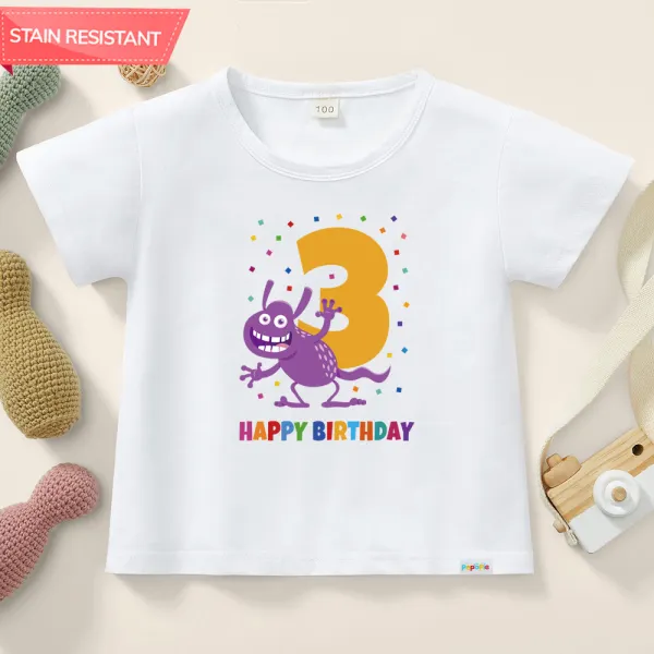 【12M-9Y】Unisex Kids Cotton Stain Resistant Birthday Print Short Sleeve Tee - Popopieshop.com 