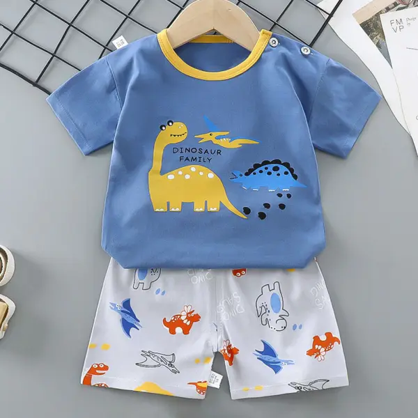 【9M-7Y】2-piece Boys Dinosaurs Print Short-sleeved T-shirt And Shorts Set - Popopieshop.com 