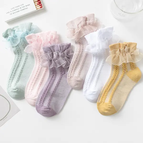 【1Y-12Y】Girls Multicolor Ruffle Cotton Socks - Popopieshop.com 