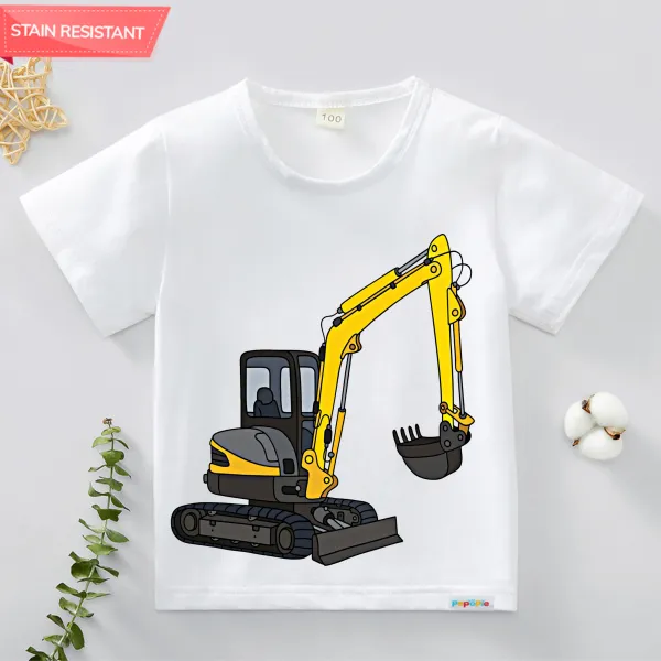 【12M-9Y】Boy Cotton Stain Resistant Excavator Print Short Sleeve Tee - Popopieshop.com 