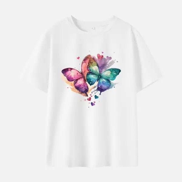 Women Butterfly Print Cotton Stain Resistant Short Sleeve T-shirt - Popopieshop.com 