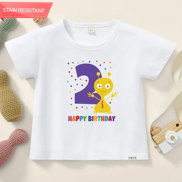【12M-9Y】Unisex Kids Cotton Stain Resistant Birthday Print Short Sleeve Tee - Popopieshop.com 