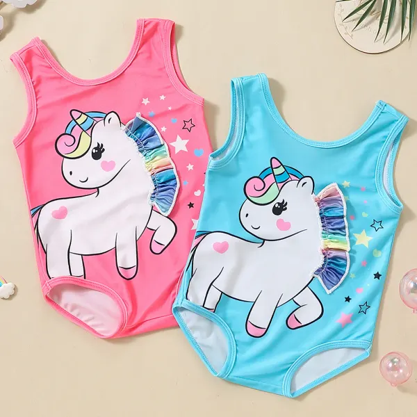 【6M-4Y】Girls Unicorn Pattern One-piece Swimsuit - Popopieshop.com 