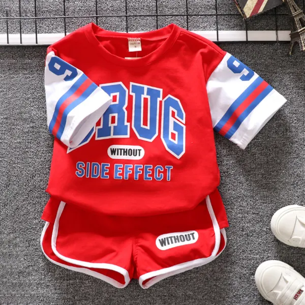 【12M-7Y】2-piece Boys Letter Print Short-sleeved T-shirt And Shorts Set - 4440 - Popopieshop.com 