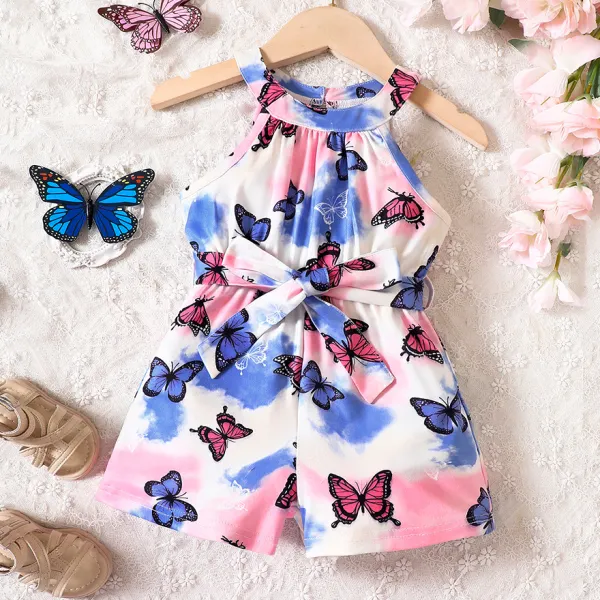 【18M-7Y】Girls Fashion Butterfly Print Sling Jumpsuit - 3903 - Popopieshop.com 