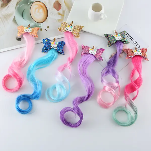 Girls Cute Unicorn Hair Clips Gradient Color Wig - Popopieshop.com 