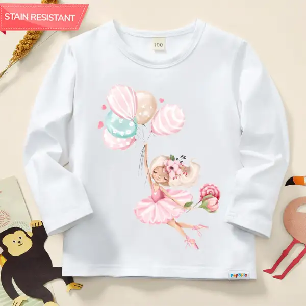 【12M-9Y】Girl Cartoon Balloon Girl Print Cotton Stain Resistant Long Sleeve T-shirt - Popopieshop.com 