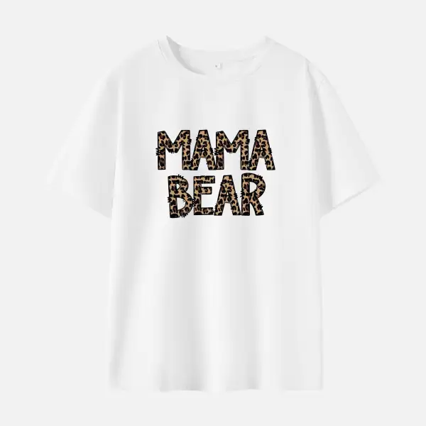 Women Leopard Letter Print Cotton Stain Resistant Short Sleeve T-shirt - Popopieshop.com 