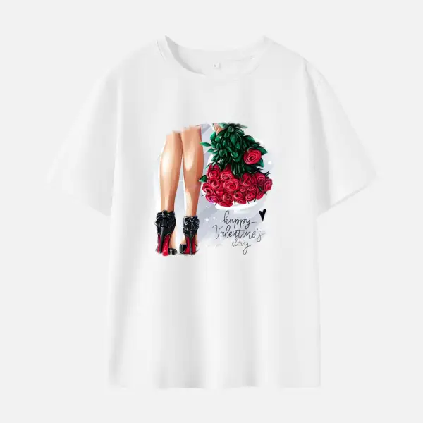 Women Rose Beauty Print Cotton Stain Resistant Short Sleeve T-shirt - Popopieshop.com 