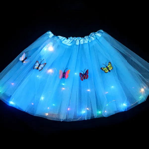 【18M-7Y】Girl Three-Dimensional Butterfly Embroidery LED Glowing Mesh Skirt - Popopieshop.com 