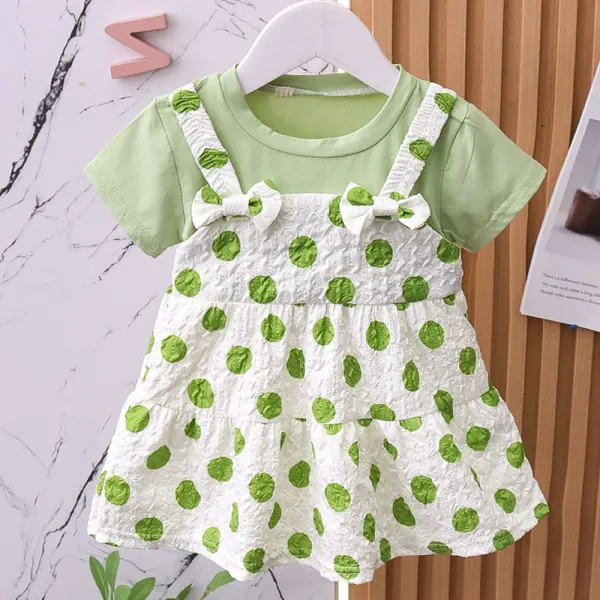 【9M-3Y】Baby Girl Polka Dot Short-sleeved Dress - Popopieshop.com 