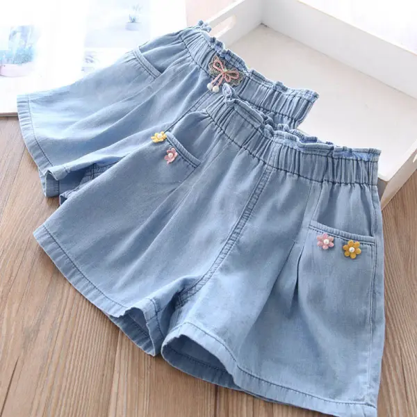 【18M-11Y】Girls Blue Applique Denim Shorts - Popopieshop.com 
