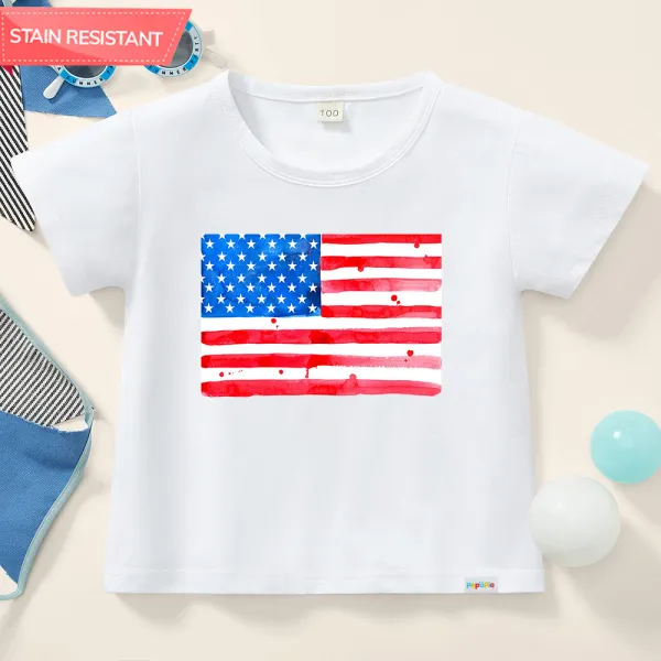 【12M-9Y】Unisex Kids Cotton Stain Resistant Independence Day Print Short Sleeve Tee - Popopieshop.com 