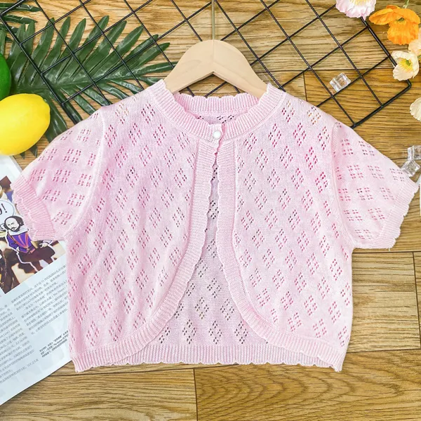 【12M-13Y】Girls Elegant Diamond Plaid Jacquard Short-sleeved Cardigan - Popopieshop.com 