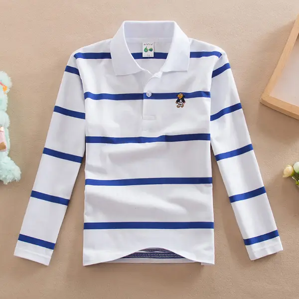【18M-13Y】Boys Casual Striped Cotton Fabric Long Sleeve Polo Shirt - Popopieshop.com 