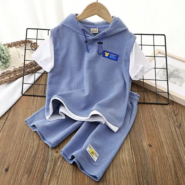 【3Y-13Y】2-piece Boys Casual Letter Print Fake Two-Piece Hoodie And Shorts Set - 4449 - Popopieshop.com 