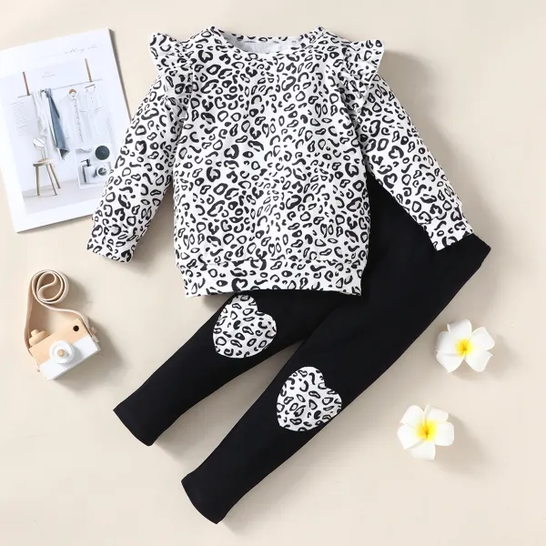 【18M-7Y】Girls Ruffled Leopard Long Sleeve And Pants Set - 34145 - Popreal.com 