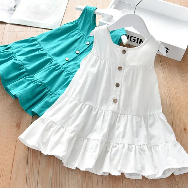 【18M-8Y】Girls Solid Color Sleeveless Dress - Popreal.com 