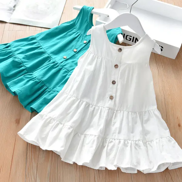 【18M-8Y】Girls Solid Color Sleeveless Dress - 33434 - Thepopopie.com 