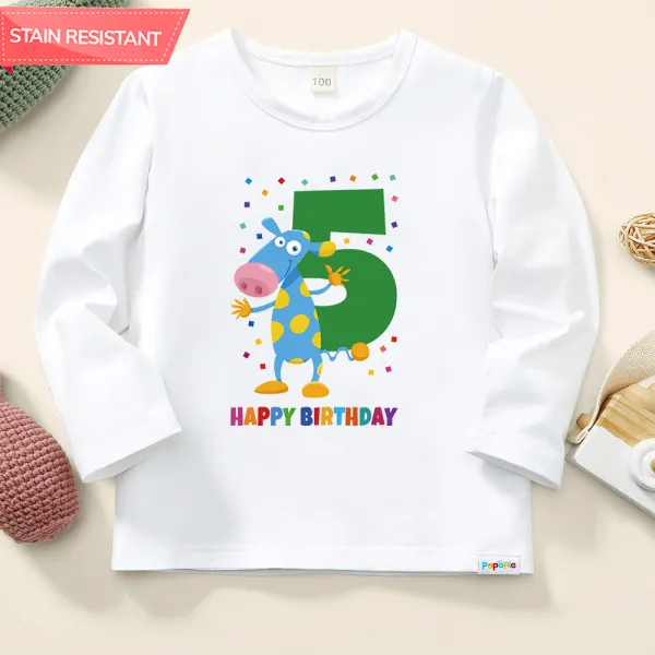 【12M-9Y】Unisex Kids Cotton Stain Resistant Birthday Print Long Sleeve Tee - Popopieshop.com 