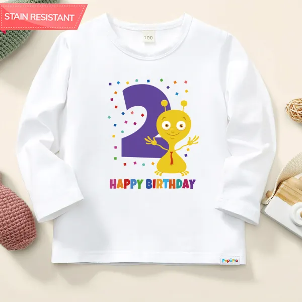【12M-9Y】Unisex Kids Cotton Stain Resistant Birthday Print Long Sleeve Tee - Popopieshop.com 