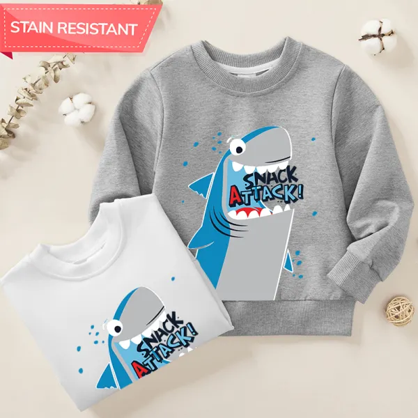 【12M-9Y】Boys Shark And Letter Print Cotton Stain Resistant Long Sleeve Sweatshirt - Popopieshop.com 