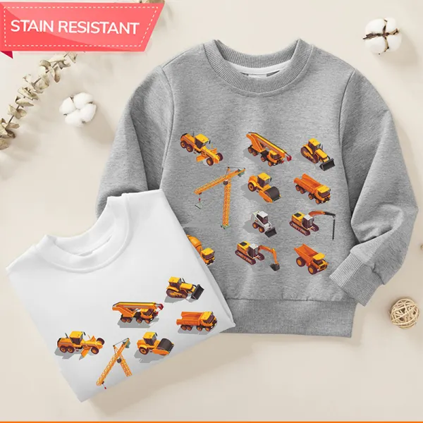 【12M-9Y】Boy Cotton Stain Resistant Excavator Print Long Sleeve Sweatshirt - Popopieshop.com 