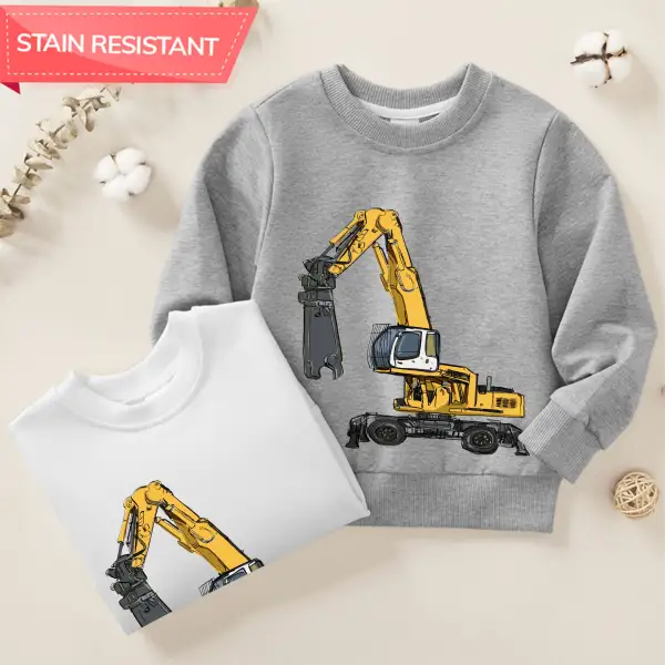 【12M-9Y】Boy Cotton Stain Resistant Excavator Print Long Sleeve Sweatshirt - Popopieshop.com 