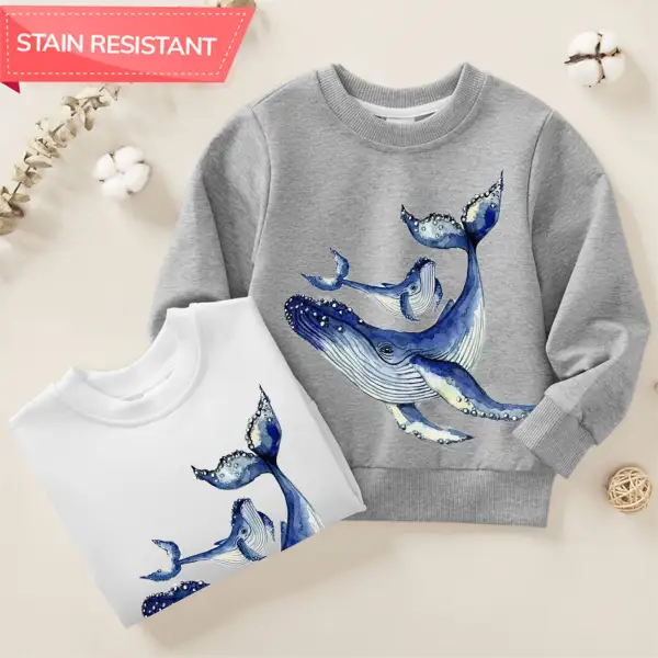 【12M-9Y】Boy Cotton Stain Resistant Whale Print Long Sleeve Sweatshirt - Popopieshop.com 