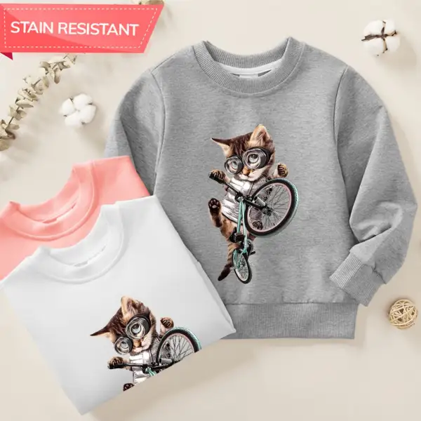 【12M-9Y】Unisex Cotton Stain Resistant Cat Print Long Sleeve Sweatshirt - Popopieshop.com 