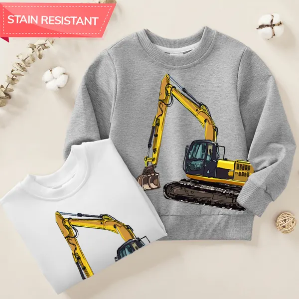 【12M-9Y】Boy Cotton Stain Resistant Excavator Print Long Sleeve Sweatshirt - Popopieshop.com 