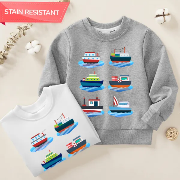 【12M-9Y】Boy Cotton Stain Resistant Ship Print Long Sleeve Sweatshirt - Popopieshop.com 