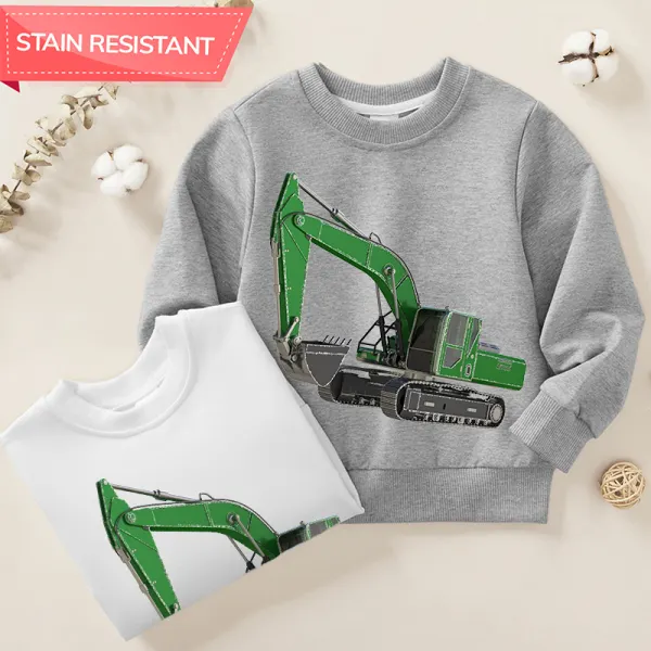 【12M-9Y】Boy Cotton Stain Resistant Excavators Print Long Sleeve Sweatshirt - Popopieshop.com 