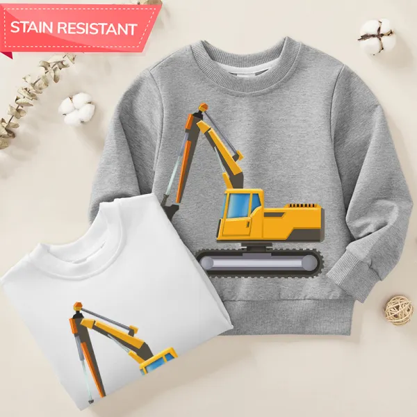 【12M-9Y】Boy Cotton Stain Resistant Excavators Print Long Sleeve Sweatshirt - Popopieshop.com 