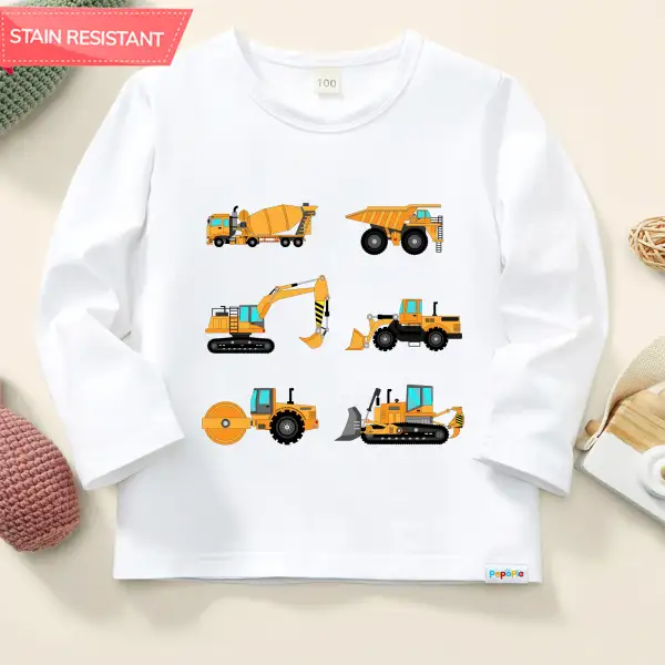 【12M-9Y】Boy Cotton Stain Resistant Excavator Print Long Sleeve Tee Only $15.99 - Popopieshop.com 