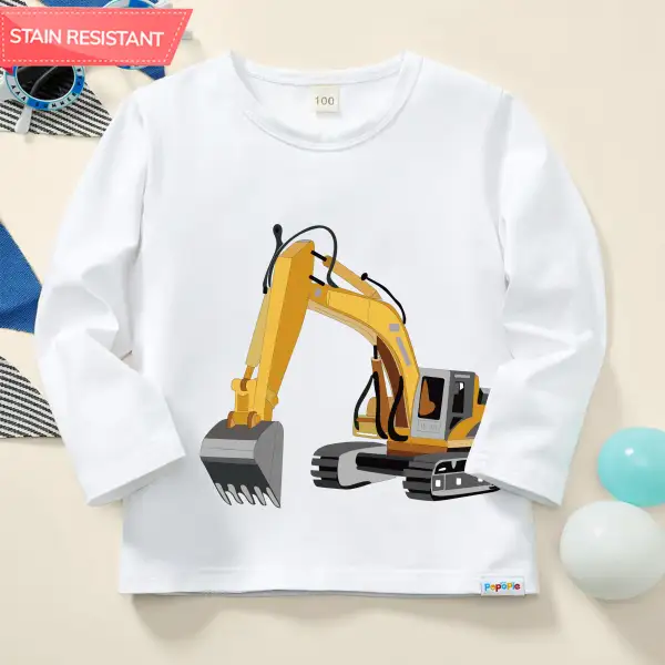 【12M-9Y】Boy Cotton Stain Resistant Excavator Print Long Sleeve Tee - Popopieshop.com 