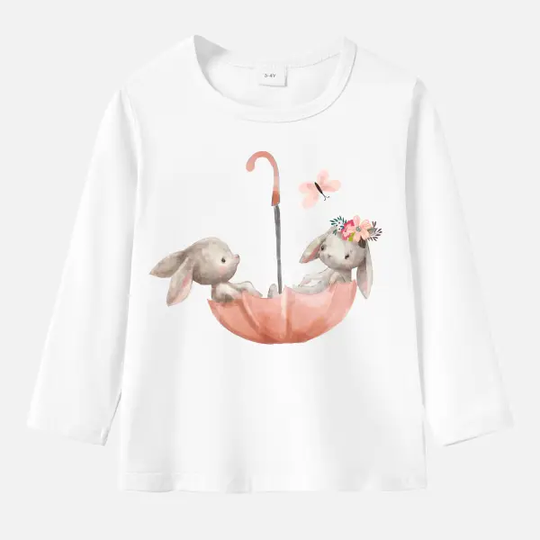 【12M-9Y】Girl Cotton Stain Resistant Bunny Print Long Sleeve Tee - 7209 - Popopieshop.com 