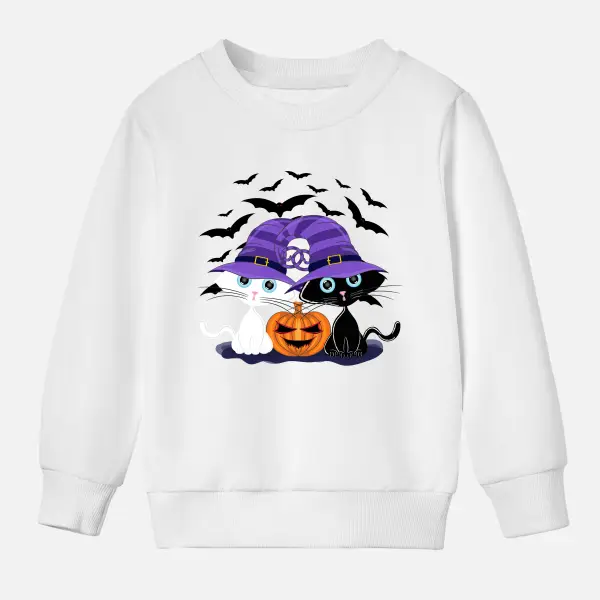 【12M-9Y】Kids Halloween Pumpkins And Cats And Bats Print Cotton Stain Resistant Long Sleeve Sweatshirt Only $20.99 - Popopieshop.com 