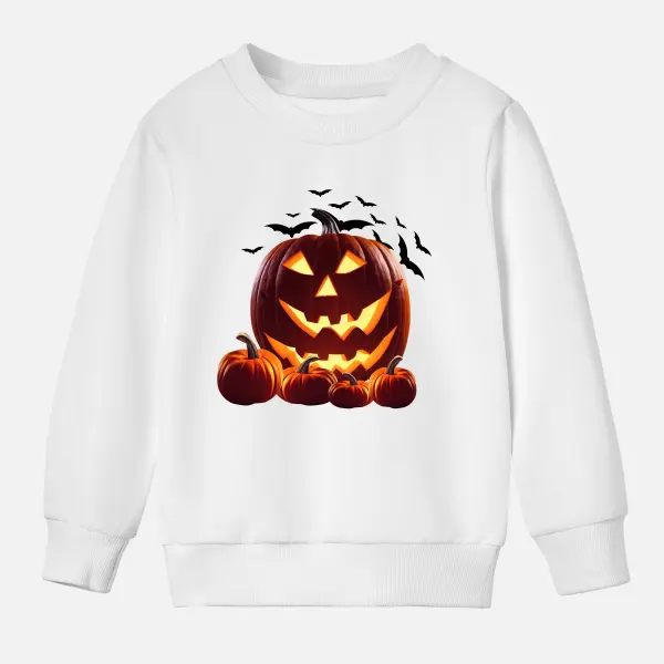 【12M-9Y】Kids Halloween Pumpkins And Bats Print Cotton Stain Resistant Long Sleeve Sweatshirt Only $20.99 - Popopieshop.com 
