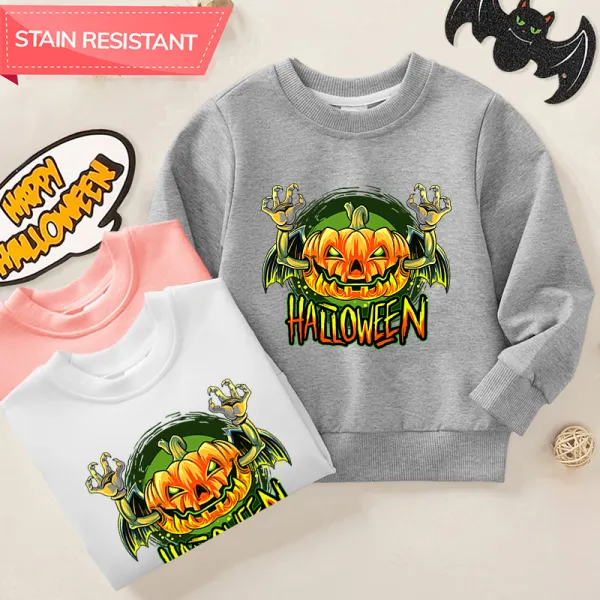 【12M-9Y】Kids Halloween Pumpkins And Letters Print Cotton Stain Resistant Long Sleeve Sweatshirt - Popopieshop.com 