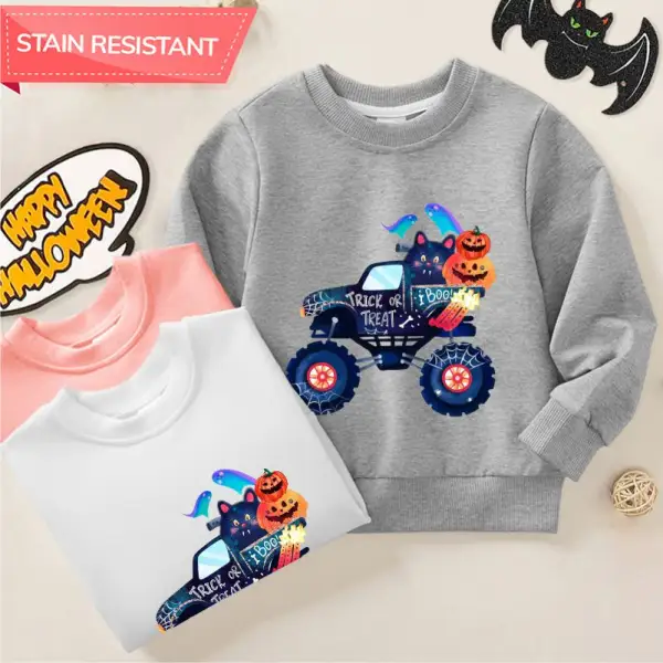 【12M-9Y】Kid Cotton Stain Resistant Halloween Car Print Long Sleeve Sweatshirt - Popopieshop.com 